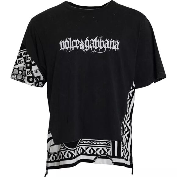 Dolce & Gabbana Black Graphic Printed Cotton Short Sleeves Men's T-shirt